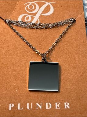 Plunder Polished Silver-Tone Square Pendant Necklace